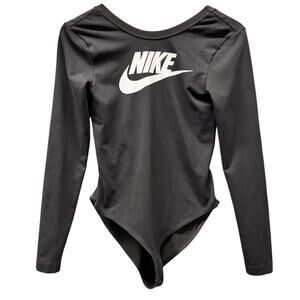 Nike Bodysuit Womens Small Black Long Sleeve Scoop Back Logo Front